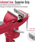 Beefy Universal Table Vise 3 Inch Jaw Opening With 360 Degree Swivel Base Bench Clamp For Woodworking And Metalworking, Thickened 0.2 Inch Jaw For Grip That Won't Budge, Fits Most Workbenches. Thickened steel vise jaw with textured grip surface