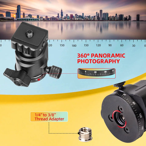 Do-It-All Travel Tripod Kit With One Quarter Inch Screw Adapter For Recording And Vlogging with 360 degree panoramic head