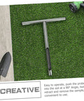 Ergonomic Stainless Steel Soil Probe Sampler for Garden and Lawn Care shown on grass with gardening tools nearby.