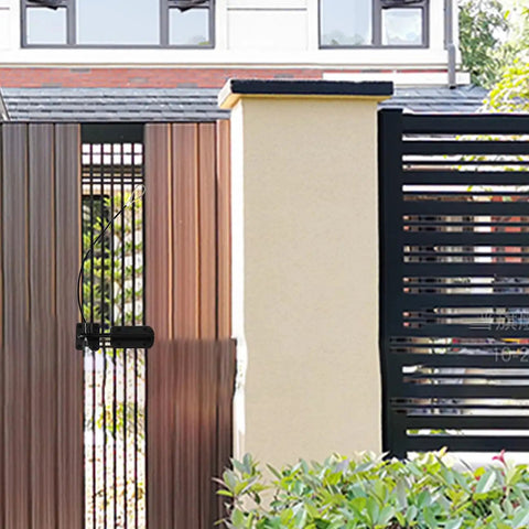Super Sturdy Stainless Steel Gate Latch Cable Pull Featuring An Adjustable 19 Inch Replacement Line installed on a modern outdoor gate.