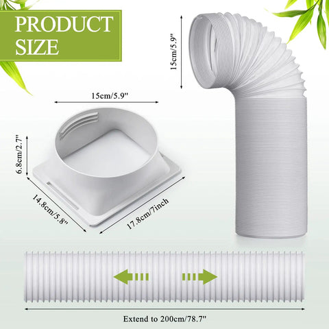 Portable Air Conditioner Exhaust Hose, 80 Inch Long, 5.9 Inch Diameter (15 Cm), Includes Square Exhaust Hose Connector, Ducting Parts Kit