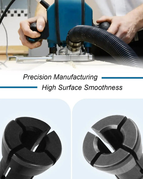 Collet Kit For Drill Chuck Fit For 3621 3621A 3620 RP0900K One And One Quarter HP, shown clamping and router in use.