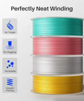 Silk Copper PLA Filament 1.75mm, 1kg Spool For 3D Printers in multiple colors, highlights perfectly neat winding and smooth printing.