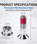 Six Piece Dirt Bike Sprocket Bolt And Nut Kit With M8 Bolts And Flange Locking Nuts For Rustproof Break Resistant Fasteners Compatible With Yamaha Suzuki KX KXF RM RMZ YZ YZF CR CRF BMW Aprilia Silver M8 bolt and flange nut dimensions