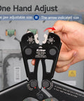 All In One Battery Cable Lug Crimping Tool Kit For 8 To One Zero AWG With 63 Copper Lugs And 25 Heat Shrink Tubes Wire Cutter And Stripper One Hand Adjustable Crimp Tool For Copper And Aluminum Cables in use