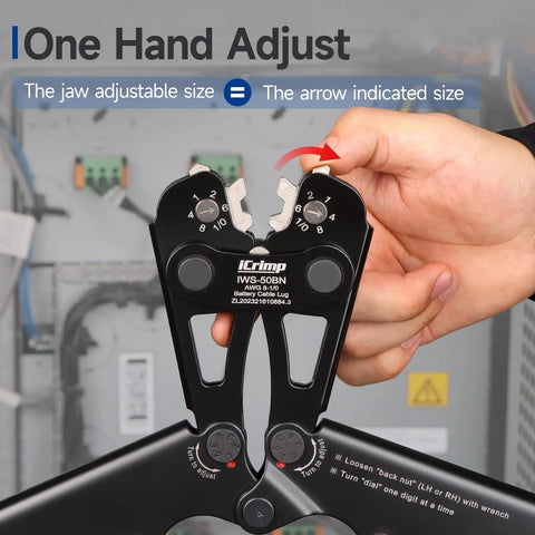 All In One Battery Cable Lug Crimping Tool Kit For 8 To One Zero AWG With 63 Copper Lugs And 25 Heat Shrink Tubes Wire Cutter And Stripper One Hand Adjustable Crimp Tool For Copper And Aluminum Cables in use