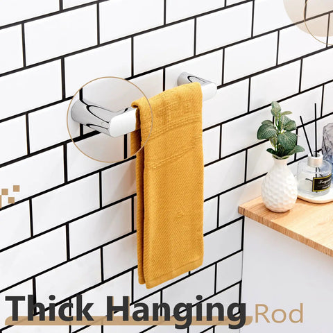 Chrome 9-Inch Hand Towel Bar For Bathroom Wall Mount Towel Rack Polished Stainless Steel Bathroom Hardware Rust-Resistant SUS 304 Finish Easy Install Built Tough Wall Mounted Towel Holder For Hand Towels, chrome bar with yellow towel on tiled wall