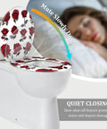 Toilet Seat Round Resin for Bathroom with red rose design, 14.5" x 16.5", features slow closing for quiet use.