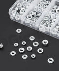 Kickass 220 Piece M3 M4 M5 Self Clinching Nuts Kit Crafted From 304 Stainless Steel round head rivet fasteners assortment in clear box.