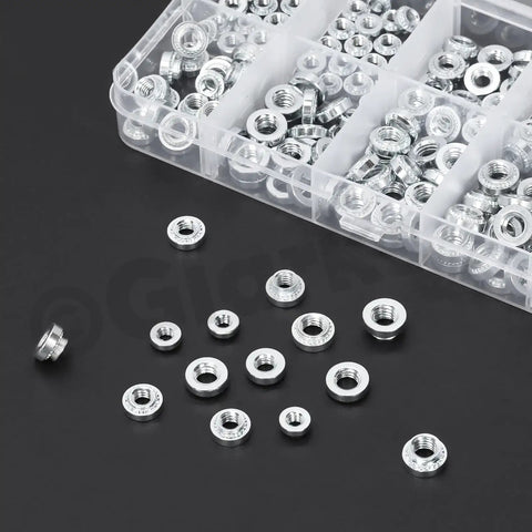 Kickass 220 Piece M3 M4 M5 Self Clinching Nuts Kit Crafted From 304 Stainless Steel round head rivet fasteners assortment in clear box.