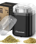 200W Electric Herb Grinder With Stainless Steel Blade, Compact Black Spice Grinder For Herbs And Spices with box and brush