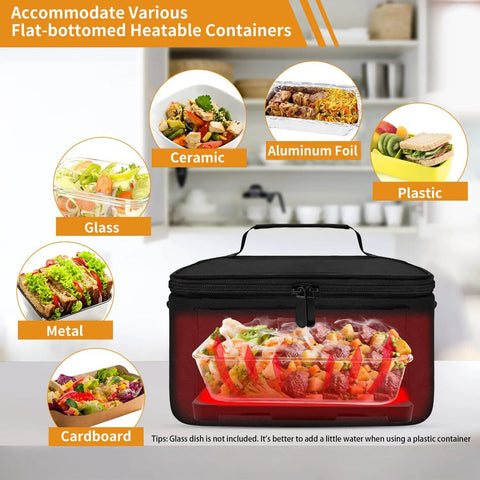 Three In One Portable Lunch Warmer For Car Truck Office And Travel Heats Meals Fast accommodates glass, metal, ceramic containers.