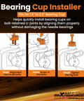 Diagram steps for using Bearing Cup Installer part of Beefed Up Heavy Duty Truck U Joint Puller Set and Bearing Cup Installer.