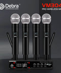 VM304 VHF Wireless Microphone System with four handheld mics and XLR outputs for home karaoke, weddings, or conferences, anti jam chip