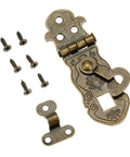 Antique Bronze Latch Lock For Wooden Boxes And Chests, Old School Toggle Clasp With Carved Flower Pattern and screws