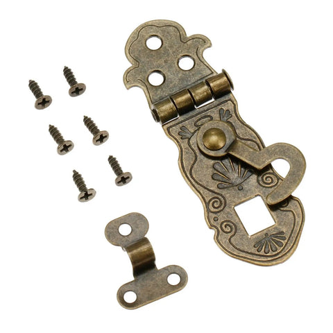 Antique Bronze Latch Lock For Wooden Boxes And Chests, Old School Toggle Clasp With Carved Flower Pattern and screws