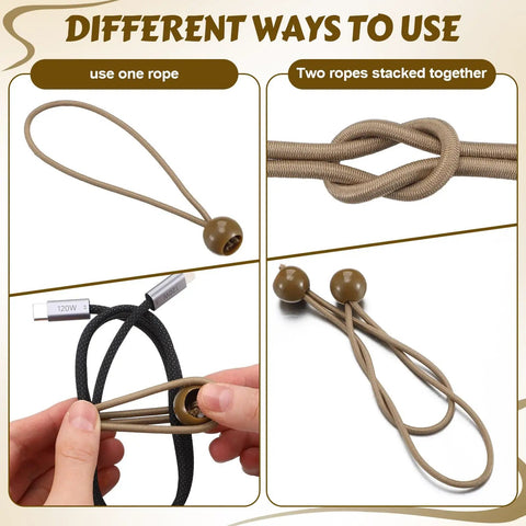 Demonstrating different uses of 50 Pcs Ball Bungee Cords 6 Inch Tarp Tie Downs With Balls Beige Built Tough Outdoor Gear