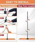 Heavy Duty Commercial Dust Mop With Extended Handle And Thick Cotton Pads installation steps showing mop pad and pole setup.