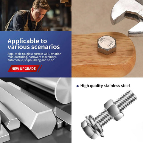 Beefy 1/4-20 Hex Head Bolt Kit With Nuts, Flat And Lock Washers, 304 Stainless Steel, DIY Projects Use, Various Application Scenarios