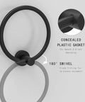 Matte Black Towel Ring And Hand Towel Holder For Bathroom And Kitchen, Modern Rounded Base Wall Mount In SUS304 Stainless Steel