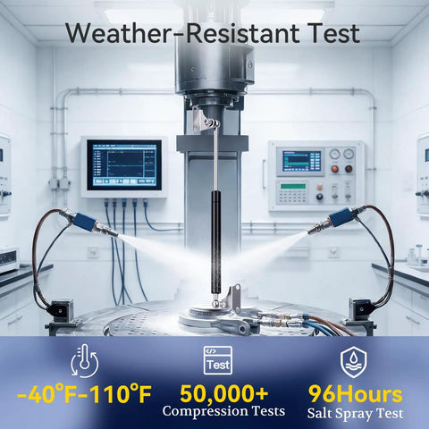 Weather-resistant test of Heavy Duty 20 Inch 80Lb Gas Struts With Brackets 2 Pack in scientific lab, showcasing durability measures.