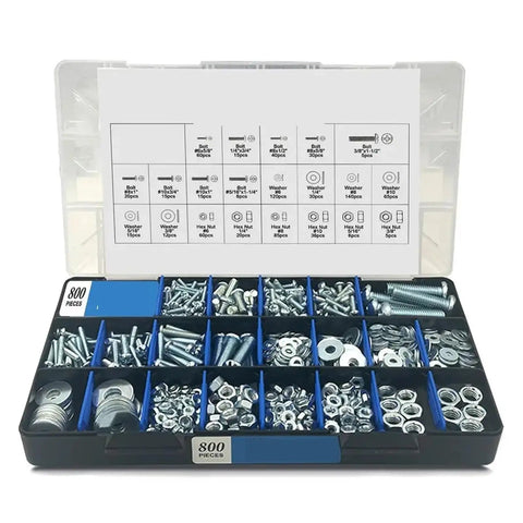 2600 Piece Screw And Bolt Set With Nuts And Washers In Steel Hex Head Fasteners For Home Improvement DIY Projects Automotive And Garage Repair For Woodworking And Metalworking Projects, 800-piece case