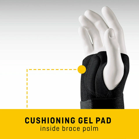 Left Hand Compression Wrist Brace With Three Adjustable Straps For A Custom Fit And Moderate Support Lets Your Fingers Move Naturally Easy To Use Black Size L/XL showcasing cushioning gel pad.