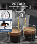 Kickstart Your Day Right With This Built In Grinder Espresso Machine Cranking Out 20 Bar High Pressure Shots, dual espresso shots in glasses.