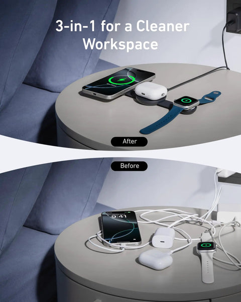 MagSafe All In One Charger For iPhone 17 16 15 14 AirPods And Apple Watch With 15W Fast Wireless Charging Qi2 Certified Foldable Travel Pad Not A Power Bank Must Have charging station comparison