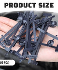 Hand holding several 100 Piece Cable Tie Buckles Nylon Wire Ties Bumper Retainer Clips Car Plastic Rivets Fasteners for auto repair.