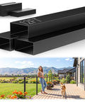 Heavy Duty Matte Black Stainless Steel Cable Railing Handrail Kit With Pom Connectors 12 Foot Guardrail System for decks shown with 12ft beams.