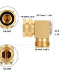 Garden Hose Swivel Elbow Connector 90 Degree Brass Fittings No Kink Protector Easy Install Pro Grade Three Quarter Inch GHT Internal To External Threads Heavy Duty Hose Fitting Kit With Washers Sealing Rings And Tape, 3/4 GHT brass elbow