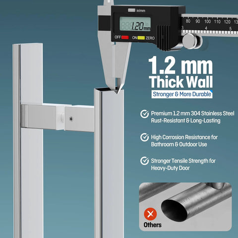 H-Shaped 1200mm Push Pull Door Handle Back To Back Mounting For Barn Front Entrance, focus on 1.2mm thick 304 stainless steel wall