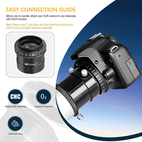 M42 To 2 Inch Telescope Adapter T2 Mount Adapter For Nikon SLR DSLRs attached to camera for astrophotography
