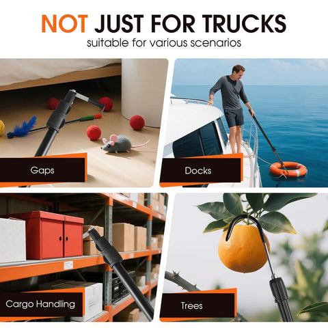 Magnetic Truck Bed Cargo Grabber Reach Tool With Telescoping 2.5 to 6.3 Ft Reach Double Hooks Heavy Duty Pickup Truck Accessory For Quick Cargo Retrieval In Trailer Or RV