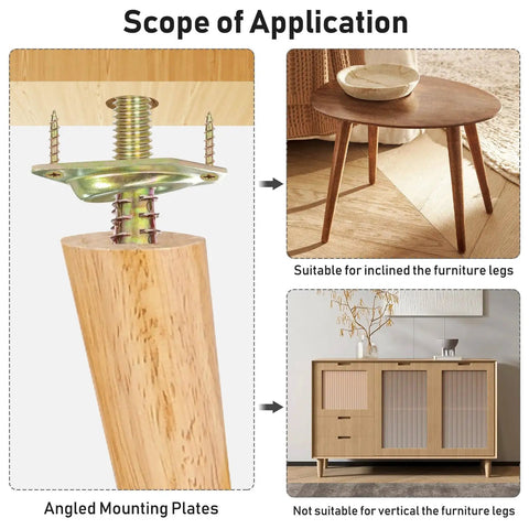 Heavy Duty Furniture Leg Mounting Plates 12 Degree Angled Table Hardware Rock Solid Steel Brackets, showing their application for inclined legs.