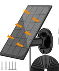 All Day Outdoor Camera Power From IP66 Waterproof Solar Panel with 10 ft cable, USB-C adapter, and adjustable bracket