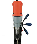 Real Deal Heavy Duty Magnetic Drill Press With Roto Broach Function For Steel Fabrication, close-up view of drill head with bit.