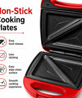 Sanzinaz 520W Electric Sandwich Maker Grill with Nonstick Plates showing non-stick cooking plates for easy food release.