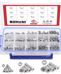 510-Piece Stainless Steel Flat Head Hex Socket Bolts And Nuts Set With M3 M4 M5 Sizes 304 Grade Includes Screws And Nuts Organized In Clear Case For Easy Access Bulk Fasteners For Home Workshop And DIY Projects.