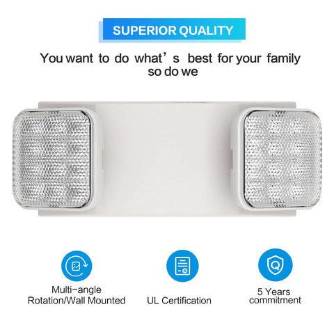 4 Pack Led Emergency Lights For Biz With Battery Backup, Hard Wired, UL 924 Certified, AC 120 To 277 Volt, Two Head Adjustable