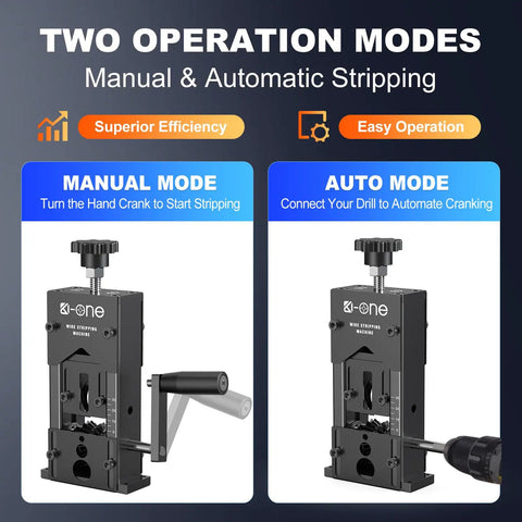 Heavy Duty Manual Wire Stripping Tool For Scrap Copper Wires 0.06 To 1.18 Inch Range with manual and drill options displayed