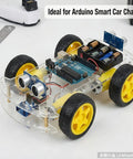Arduino smart car chassis with 65mm rubber tires and 4-pack DC 3 to 6 volt dual shaft gear motor and wheel kit for DIY STEM robotics