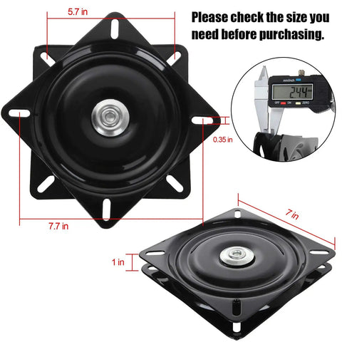 Heavy Duty 7 Inch Bar Stool Swivel Replacement Plate with Ball Bearing Mechanism, Solid Steel Square Swivel Mount, Black Finish