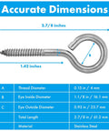 Image showing dimensions of Beefy Stainless Steel Screw Eyes Set Of Three Heavy Duty Eye Bolts Three Eighths By Four And Seven Eighths Inches