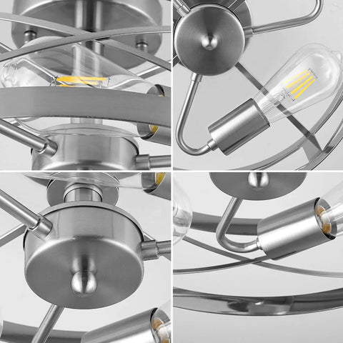 Close-up details of Sleek Modern 3 Light Semi Flush Mount Ceiling Light Brushed Nickel 13 Inch Round Drum Shade Fixture