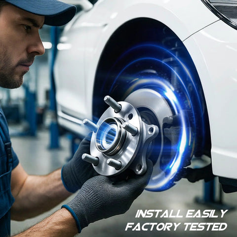 Mechanic installing Front Wheel Bearing Hub Assembly For Nissan Sentra 2.5L Only Excluding 2.0L Engines Fits 2008 To 2012