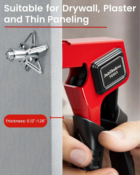 Heavy-duty setting tool with molly bolt for drywall and plaster walls, thickness range 0.12 to 1.26 inches, secure mounts