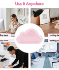 12 Pack Cloud Paperclip Holder With Snug Lid Mini Plastic Desk Organizer shown in various office settings