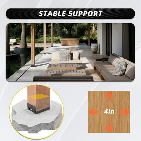 Image showing a poolside pergola with 4x4 post support, highlighting 10 Pack 4x4 Post Base Anchors For Concrete, Wood Or Iron Posts.